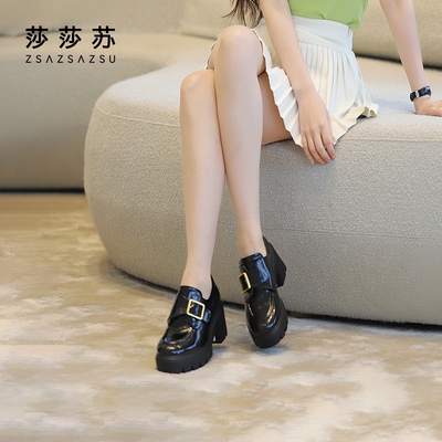莎莎苏2025伯德小姐英伦厚底通勤乐福鞋女一脚蹬皮鞋ZA65168-40