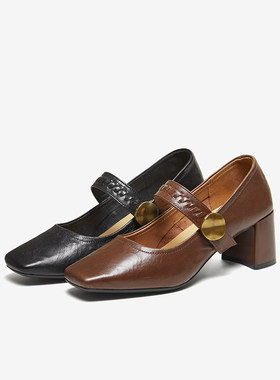 百思图2026春法式玛丽珍鞋小皮鞋方头女单鞋B6070AQ6