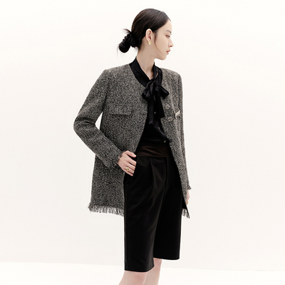 COCOCOZI黑色休闲裤子女宽松显瘦高腰五分阔腿中裤 221CO39