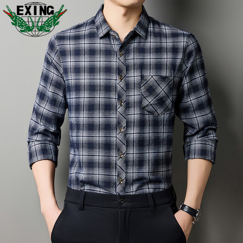 EXING男士时尚春秋款格子衬衫