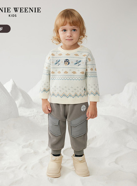 TeenieWeenie Kids小熊童装24秋冬新款男宝宝时尚纯色双面绒卫裤T0TM244V10K