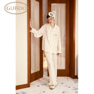 满印碎花梭织女家居套装 开衫 可外穿S725026203301 果壳睡衣女春夏长袖 Gukoo