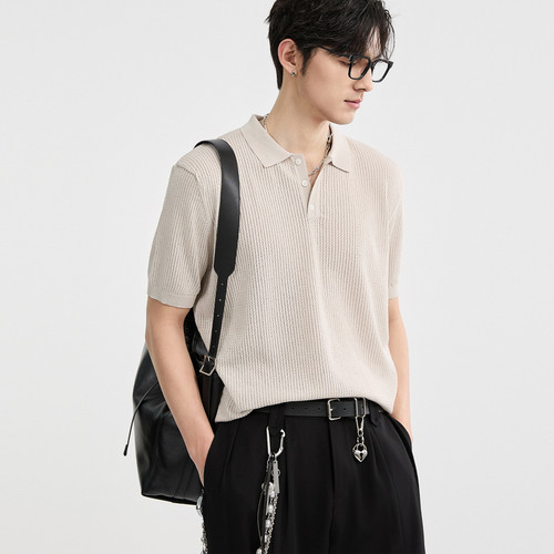 [高级肌理感休闲简约]伯爵卓尔男装25夏季韩版宽松polo衫短袖体恤