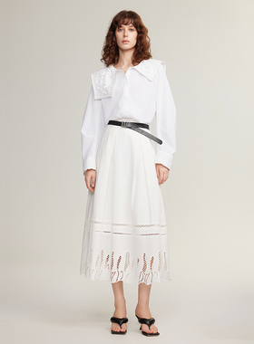 ELLE质感满满淑女衬衣2024年秋季款法式优雅不对称大翻领衬衫女EC48637