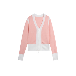 女温柔风双拉链外套 百家好撞色V领针织开衫 Basic House