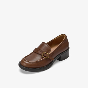 73hours女鞋布里克巷2026春季圆头纯色方跟乐福鞋