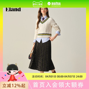 Eland衣恋半身裙女复古伞裙式 EEWHF49B05 中长裙休闲通勤裙子2025秋季