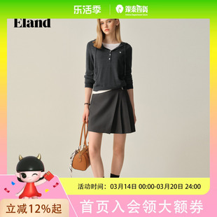 Eland衣恋毛衣女时尚假两件长袖连帽针织衫2025秋季新款EEKWF49M06