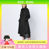 sdeer圣迪奥女装 风衣S21381815 休闲翻领双排扣收腰肌理长款