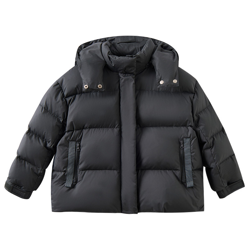 哈齿童装儿童羽绒外套韩版休闲连帽上衣男童女童墨绿羽绒服短款冬