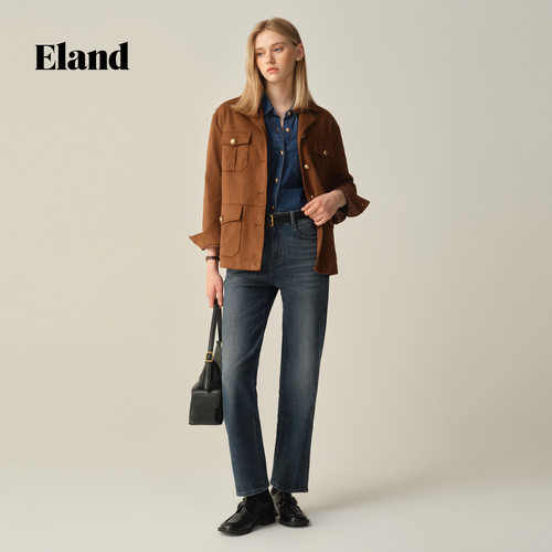 Eland衣恋牛仔裤女复古直筒裤九分裤通勤长裤子2025秋季EETJF49M05