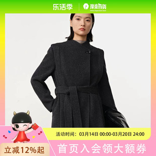 Dekashell/迪卡轩2025冬季新款灰色绵羊毛呢外套中长款上衣骆驼绒R273691