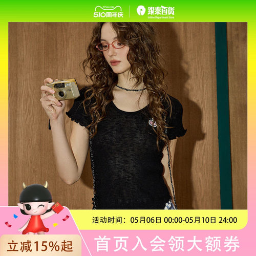 coolhut简约木耳边宽松显瘦纯色休闲短袖2025夏季女式针织衫