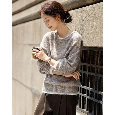 dme德玛纳【时尚针织衫】冬季层次感混色落肩线衫柔弹包容小个子针织衫女上衣G540420348734