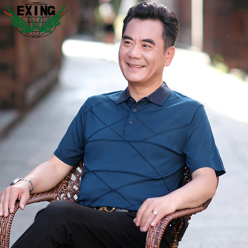 EXING中老年男士时尚休闲针织条纹POLO衫R95