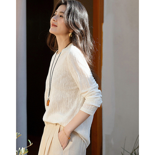 dme德玛纳【四季可穿】春季气质通勤肌理提花圆领长袖小个子宽松女式t恤G541120146208