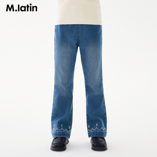 马拉丁童装春装女大童剪影绣花牛仔长裤