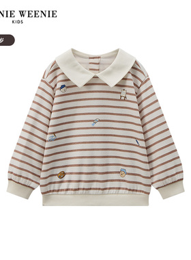 TeenieWeenie Kids小熊童装24秋季女宝金丝彩条翻领套头卫衣T0MW244981A