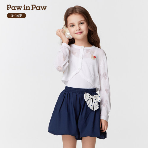PawinPaw卡通小熊童装25年春夏女童毛织开衫柔软