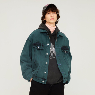gxgjeans男装 2024年秋季墨绿色翻领刺绣上衣牛仔夹克外套男JED1E807803