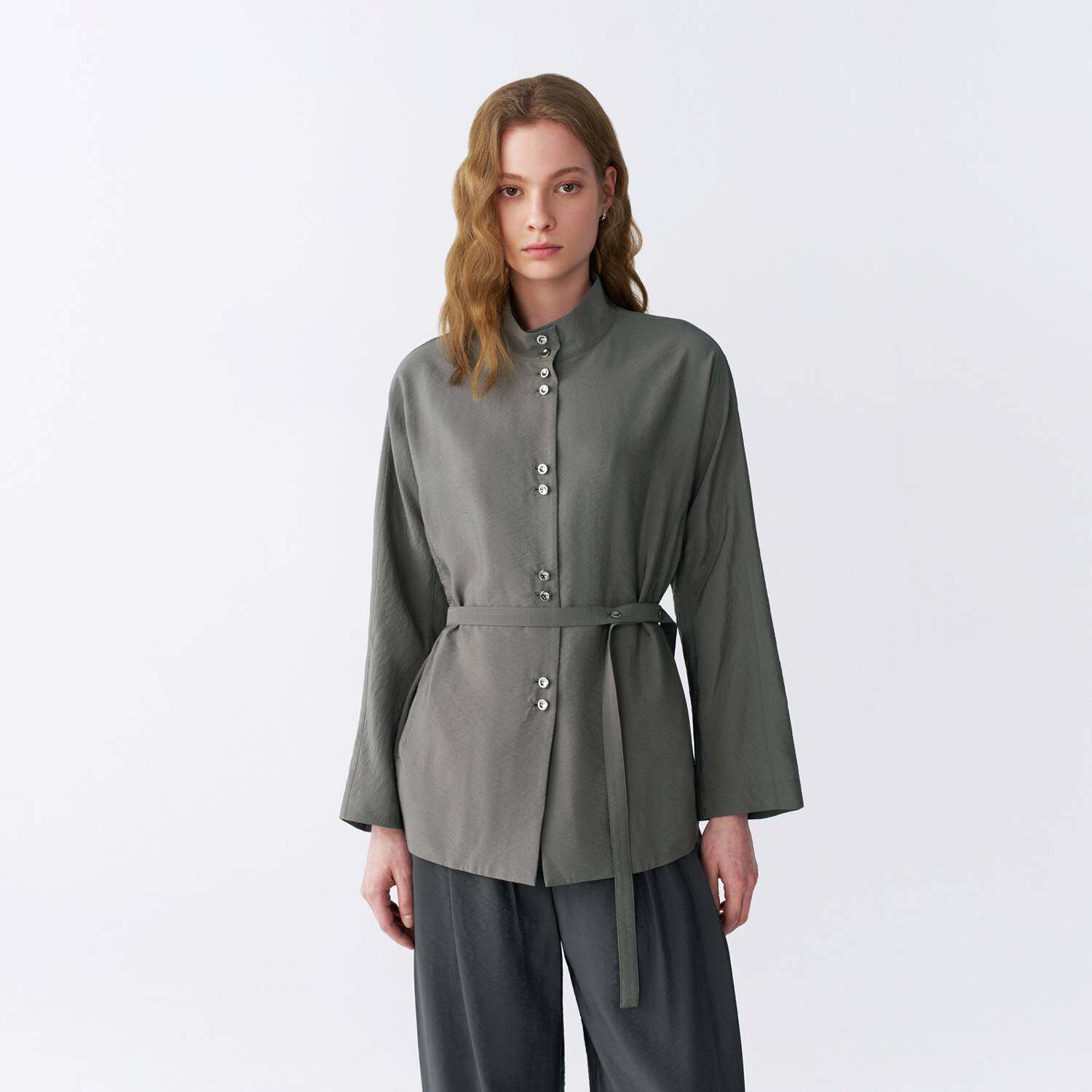 OVV女装立领随附腰带衬衫式休闲夹克外套