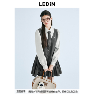 乐町学院风拼接连衣裙25OL风长袖 裙C2FAF1104