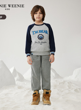 TeenieWeenie Kids小熊童装24秋冬新款男童纯色加绒束脚卫裤TKTM244V02K