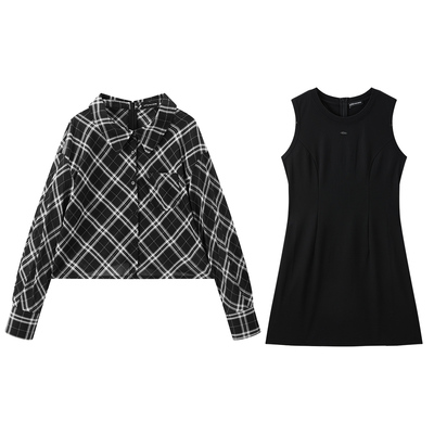 太平鸟假两件拼接衬衫连衣裙女2025夏款A3FAF2156