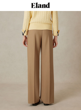 Eland衣恋休闲裤女单褶阔腿直筒显瘦通勤长裤25春