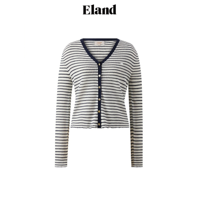 【苎麻】Eland衣恋毛针织衫女袖口木耳边轻薄上衣外搭25夏季EECKF24M01