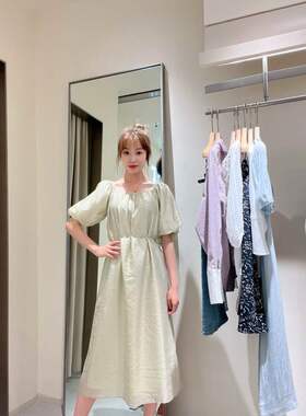 TKY SHOP 女士收腰泡泡袖简约连衣裙10G1KH06G136