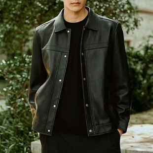 绵羊皮压印夹克秋款 太平鸟男装 真皮外套B1BDF4F04& 锋度皮衣