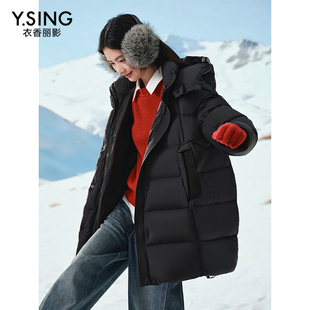 衣香丽影黑色连帽高充绒量90绒羽绒服外套951047604