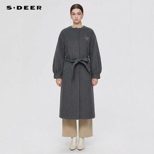 sdeer圣迪奥圆领 收腰 长款大衣S25482509