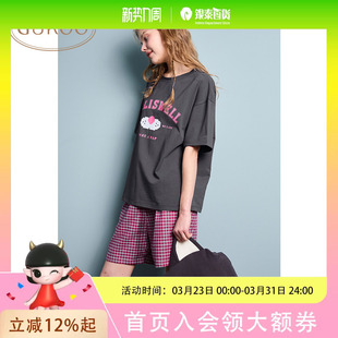 圆领休闲简约高级感家居服可外穿325226111806 睡衣女夏棉套装 yso 酷猫系列