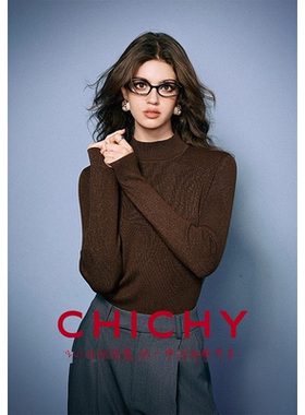 CHICHY复古棕色高领毛针织衫CT0D005251
