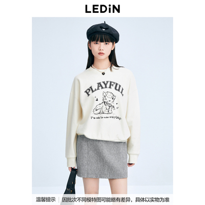 乐町线稿猫咪宽松长款卫衣冬圆领上衣C1CRE4F01