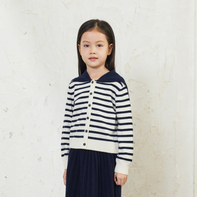 ERDOSKIDS翻领夹条儿童开衫K556A1012