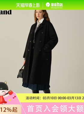 Eland衣恋毛呢外套女气质双排扣长袖大衣2025冬季