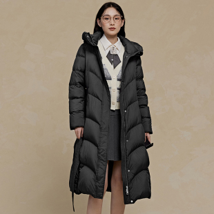 pit复古简约黑色连帽长款 111A440865 羽绒服女冬羽绒服