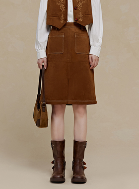 pit复古法式a字半裙女2024冬新款高腰中裙-109B440805