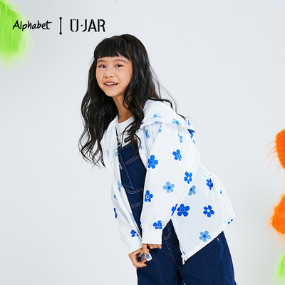 Alphabet/爱法贝女童带帽时尚印花春夏上衣皮服衣服外套171O021