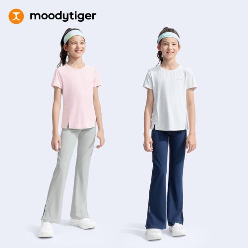 moodytiger女童短袖T恤 舒适柔软开叉修身儿童运动上衣61210104