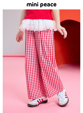 minipeace太平鸟童装女童裤子夏季薄款红格纹长裤