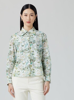 FEIZI菲姿文艺休闲女士镂空印花衬衫2A551