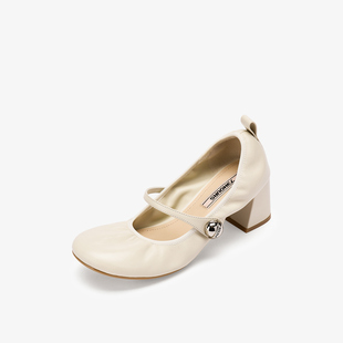 73hours女鞋可露丽高跟2026春季纯色方跟圆头玛丽珍鞋