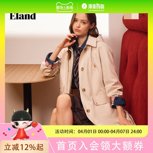 新款 EEJTG12E02 单排扣翻领连帽外套2026春季 Eland衣恋风衣女休闲长款