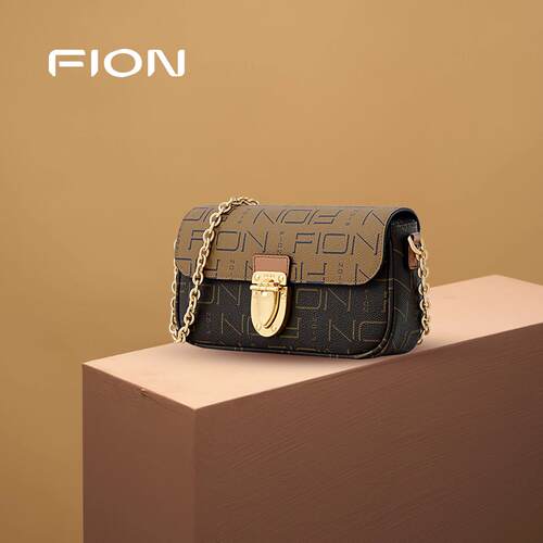Fion/菲安妮老花小方包 复古链条斜挎女包 通勤腋下单肩包