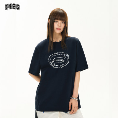 F426国潮牌夏季美式休闲大LOGO仿珍珠短袖T恤BDDX25XJ-7105