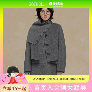 pit复古双面呢大衣女冬季短款双面呢大衣-110D440248